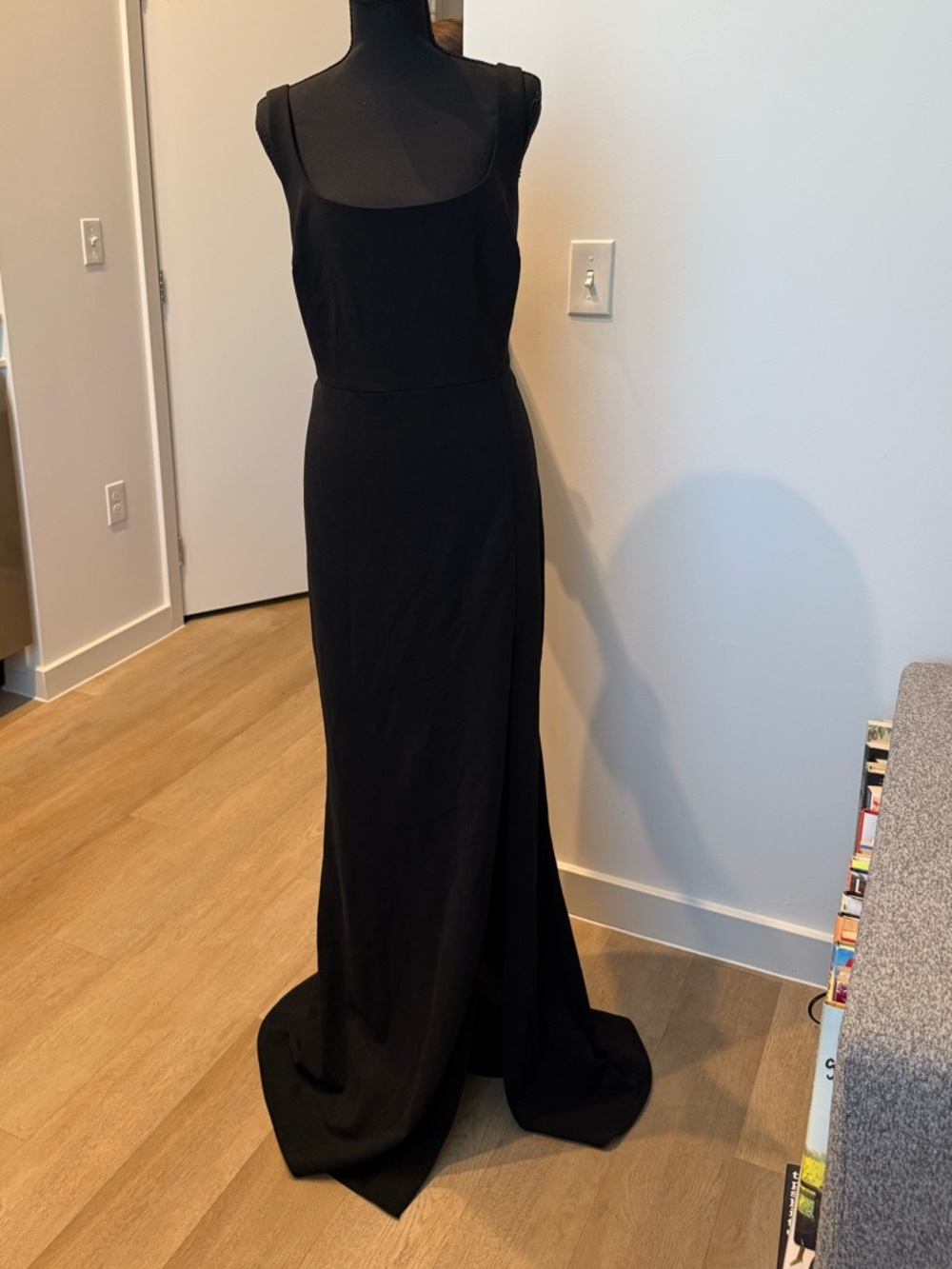 BHLDN Black Blake Square-Neck Stretch Crepe Maxi Dress - NWT Size 16